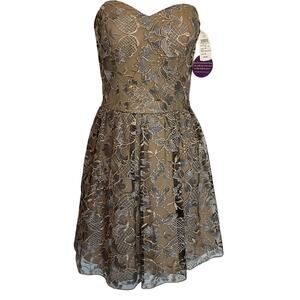 NWT Speechless LaceOverlay Formal/Cocktail/Festive Silver/nude Strapless Dress 9